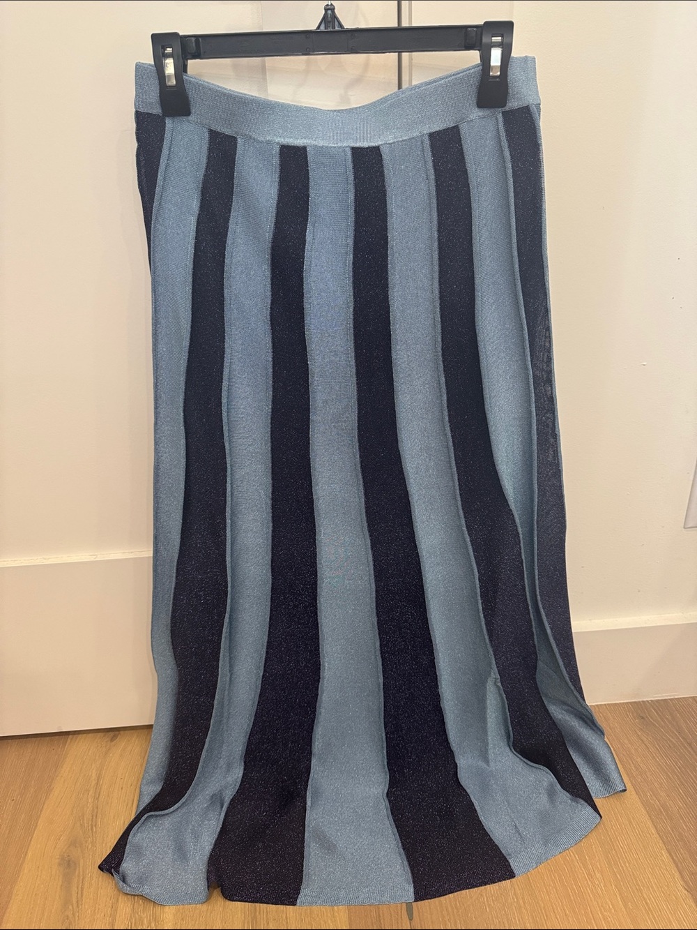 Sandro Vertical Stripe Knit Maxi Skirt - Light Blue & Navy